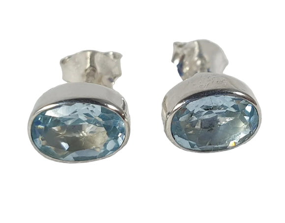 Blue Topaz Faceted Stud Earrings | Crystal Jewellery | Gemstone Earrings