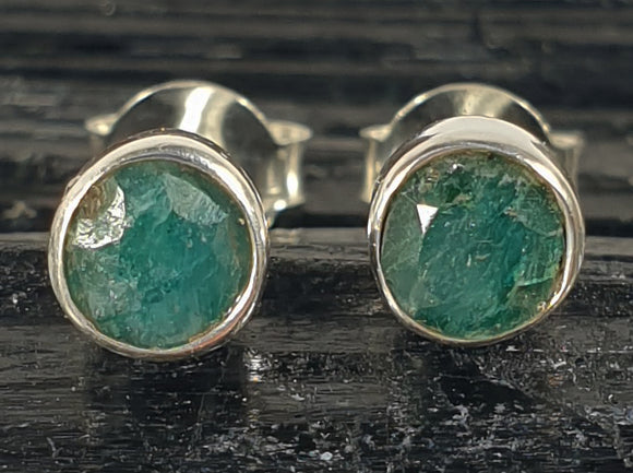 Emerald Faceted Stud Earrings | Crystal Jewellery | Gemstone Earrings