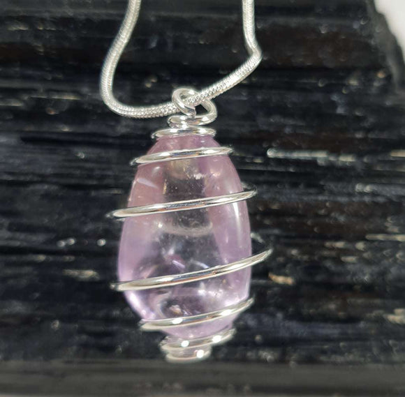 Amethyst Wire Wrapped Pendant on 18" Silver Plated Chain | Crystal Jewellery | Crystal Pendants