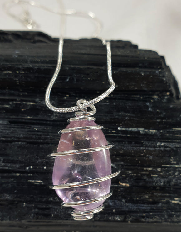 Amethyst Wire Wrapped Pendant on 18" Silver Plated Chain | Crystal Jewellery | Crystal Pendants