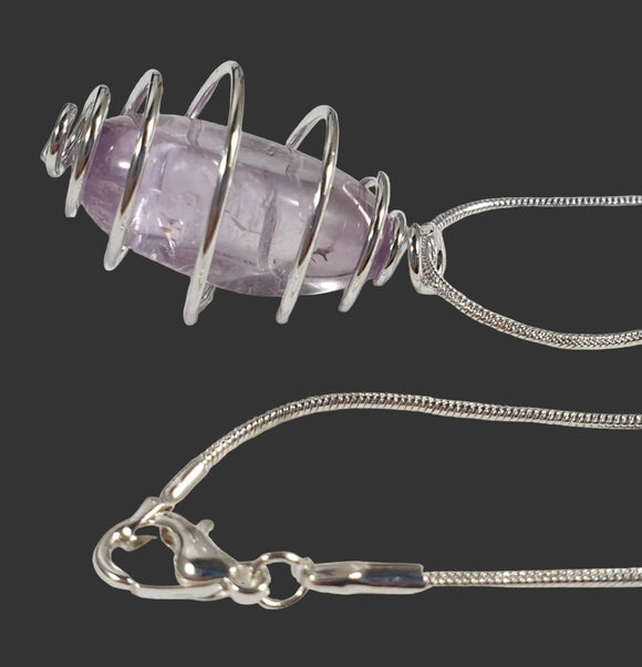 Amethyst Wire Wrapped Pendant on 18" Silver Plated Chain | Crystal Jewellery | Crystal Pendants