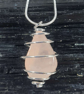 Wire Wrapped Rose Quartz Pendant on 18" Silver Plated Chain | Crystal Jewellery | Crystal Pendants