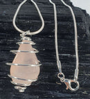 Wire Wrapped Rose Quartz Pendant on 18" Silver Plated Chain | Crystal Jewellery | Crystal Pendants