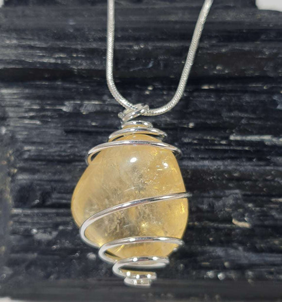 Citrine Wire Wrapped pendant on Silver Plated 18" Chain | Crystal Jewellery | Crystal Pendants