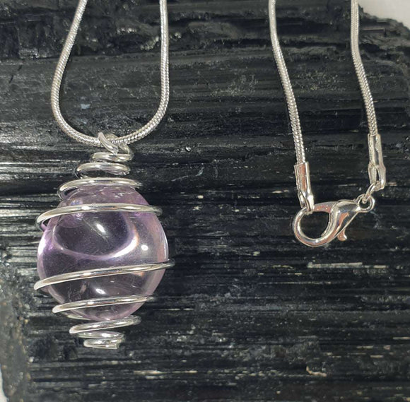 Amethyst Wire Wrapped Pendant on 18" Silver Plated Chain | Crystal Jewellery | Crystal Pendants