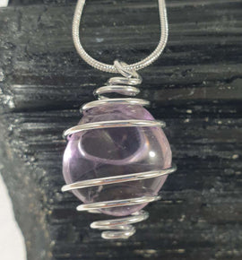Amethyst Wire Wrapped Pendant on 18" Silver Plated Chain | Crystal Jewellery | Crystal Pendants