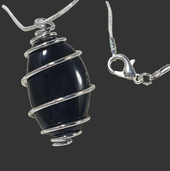 Obsidian Wire Wrapped Pendant on 18"Silver Plated Chain | Crystal Jewellery | Crystal Pendants