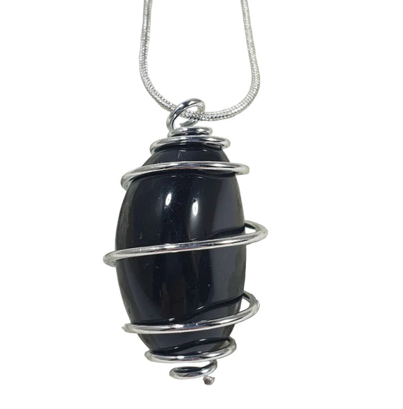 Obsidian Wire Wrapped Pendant on 18"Silver Plated Chain | Crystal Jewellery | Crystal Pendants