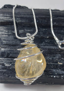 Citrine Wire Wrapped pendant on Silver Plated 18" Chain | Crystal Jewellery | Crystal Pendants