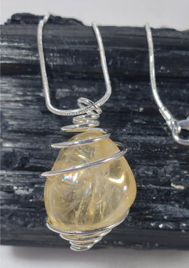 Citrine Wire Wrapped pendant on Silver Plated 18" Chain | Crystal Jewellery | Crystal Pendants