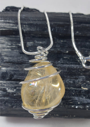 Citrine Wire Wrapped pendant on Silver Plated 18" Chain | Crystal Jewellery | Crystal Pendants