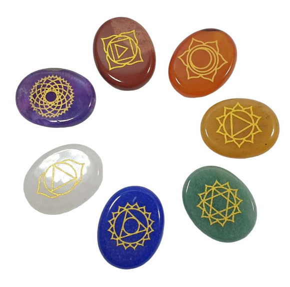 Chakra Symbol Crystal Set (Small) | Cut & Polished Crystals | Polished Crystal Thumb Stones