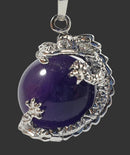 Amethyst Sphere Dragon Pendant Tibetan Silver | Crystal Jewellery | Crystal Pendants