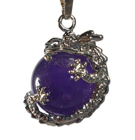 Amethyst Sphere Dragon Pendant Tibetan Silver | Crystal Jewellery | Crystal Pendants