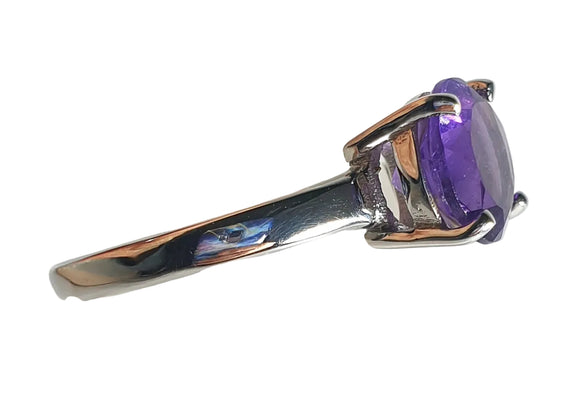 Amethyst Faceted Round Silver Ring (Size R) | Crystal Jewellery | Gemstone Rings
