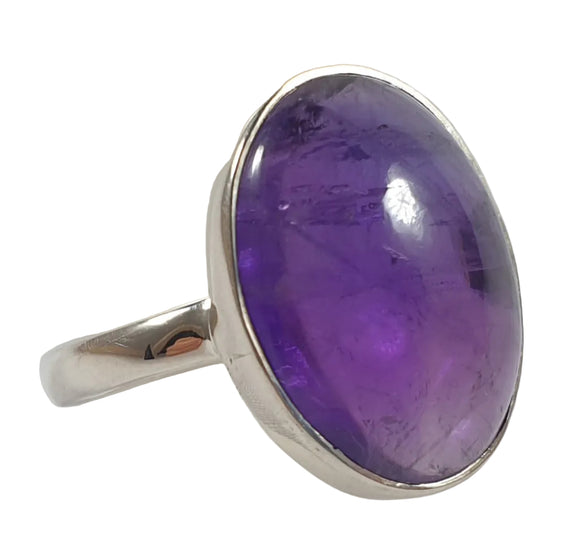 Amethyst Oval Silver Ring (Size N) | Crystal Jewellery | Gemstone Rings