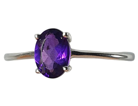 Delicate Amethyst Faceted Oval Silver Ring (Size P/Q) | Crystal Jewellery | Gemstone Rings