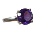 Amethyst Faceted Round Silver Ring (Size R) | Crystal Jewellery | Gemstone Rings