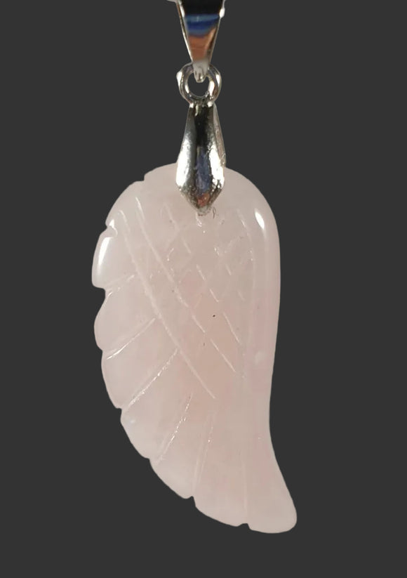 Rose Quartz Angel Wing Pendant Tibetan Silver | Crystal Jewellery | Crystal Pendants