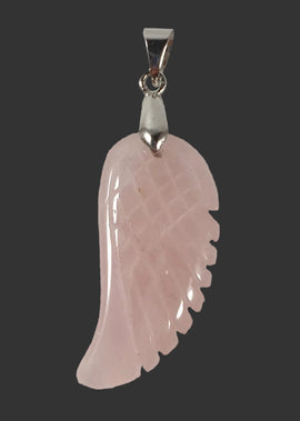 Rose Quartz Angel Wing Pendant Tibetan Silver | Crystal Jewellery | Crystal Pendants