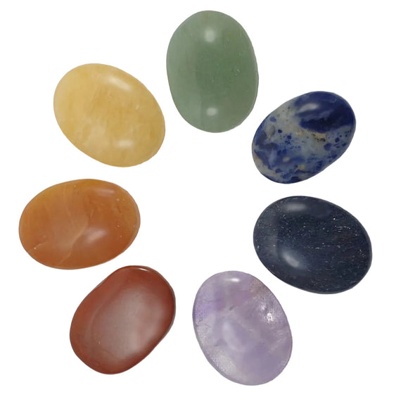 Thumb Stone Cabochons Chakra Set | Cut & Polished Crystals | Polished Crystal Thumb Stones