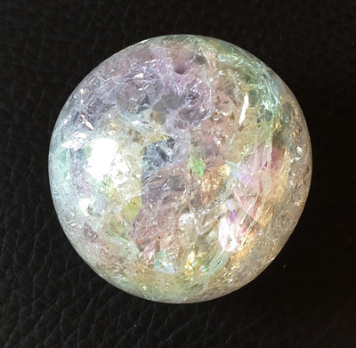 Rainbow Aura Crackle Quartz Pebble | Crystal Carvings | Polished Crystal Spheres