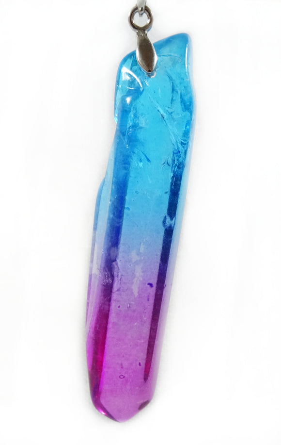 Magenta and Blue Quartz Long Point Pendant REDUCED | Crystal Jewellery | Point Pendants
