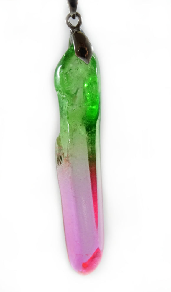 Pink and Green Quartz Point Pendant | Crystal Jewellery | Point Pendants