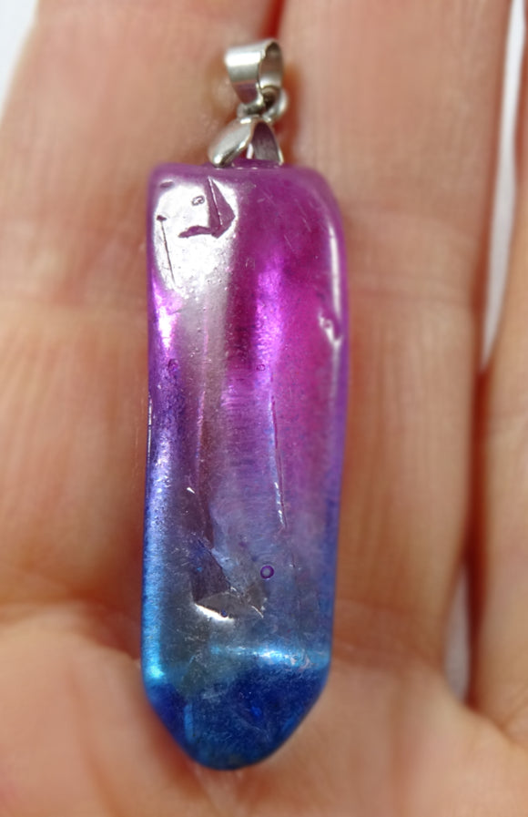 Magenta and Blue Quartz Long Point Pendant | Crystal Jewellery | Point Pendants