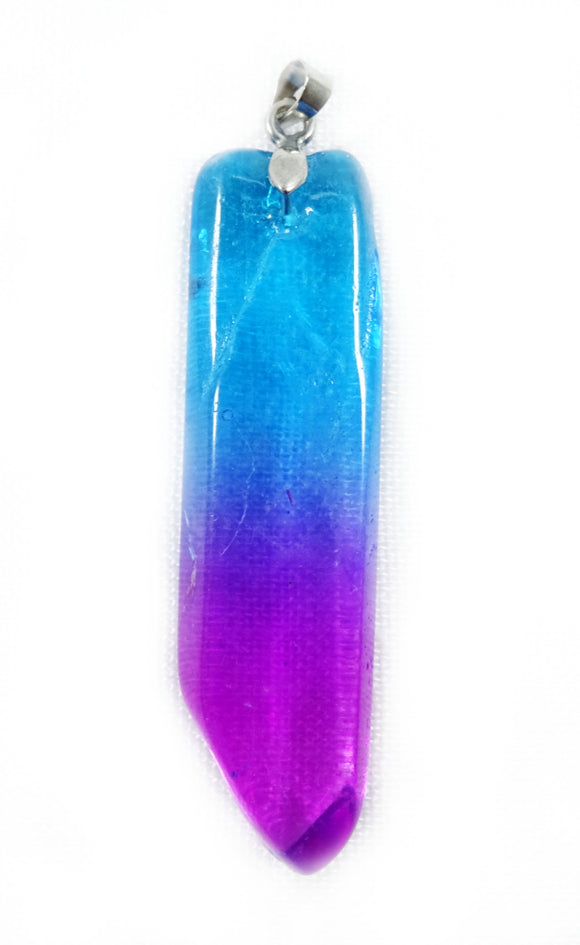 Magenta and Blue Flat Quartz Point Pendant | Crystal Jewellery | Point Pendants