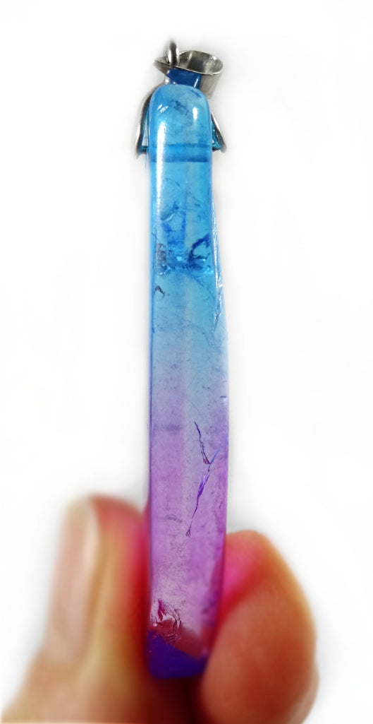 Magenta and Blue Flat Quartz Point Pendant | Crystal Jewellery | Point Pendants