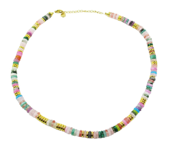 Mixed Crystal Disk Necklace 16" | Crystal Jewellery | Crystal Necklaces