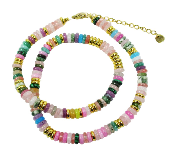 Mixed Crystal Disk Necklace 16" | Crystal Jewellery | Crystal Necklaces
