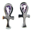 Silver Amethyst Ankh Stud Earrings | Crystal Jewellery | Gemstone Earrings