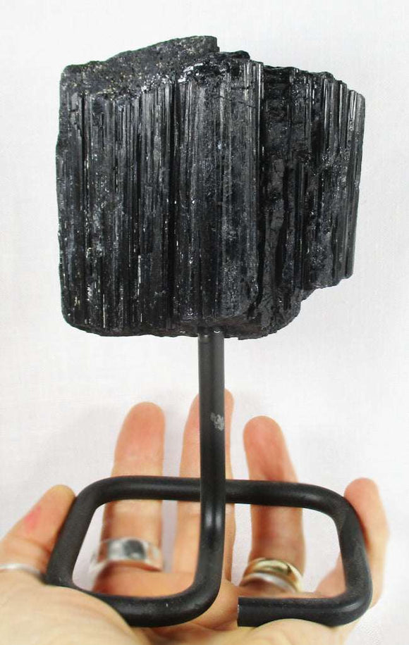 Black Tourmaline Rod Section on Stand | Natural Crystals | Raw Crystal Chunks
