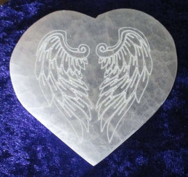 Angel Wings Selenite Heart Large | Crystal Carvings | Polished Crystal Hearts