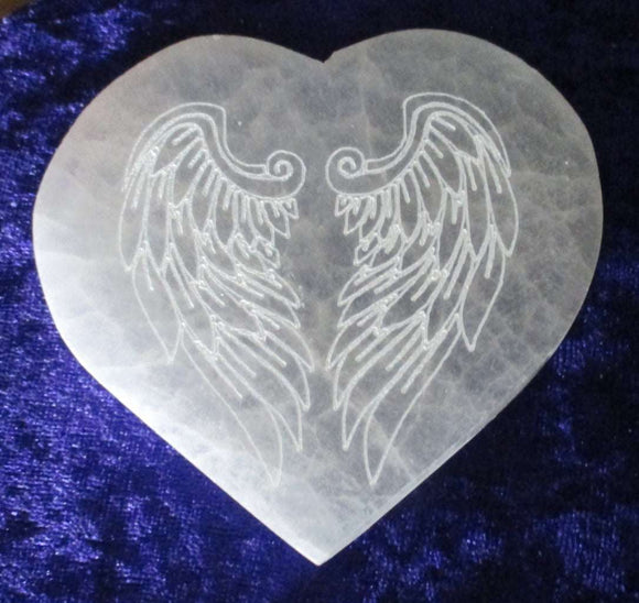 Angel Wings Selenite Heart Large | Crystal Carvings | Polished Crystal Hearts