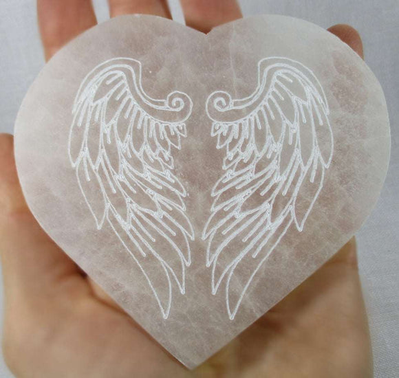 Angel Wings Selenite Heart Large | Crystal Carvings | Polished Crystal Hearts