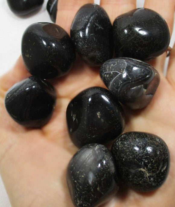 Rough Black Onyx Tumbles  (x3) | Cut & Polished Crystals | Polished Crystal Tumble Stones