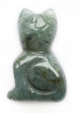 Moss Agate Cat (Small) | Crystal Carvings | Carved Crystal Animals