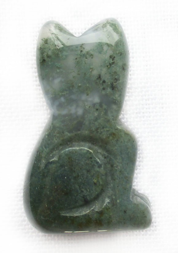 Moss Agate Cat (Small) | Crystal Carvings | Carved Crystal Animals