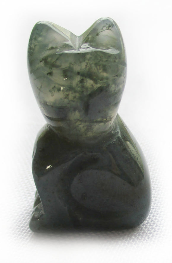 Moss Agate Cat (Small) | Crystal Carvings | Carved Crystal Animals