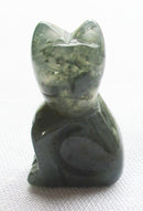 Moss Agate Cat (Small) | Crystal Carvings | Carved Crystal Animals