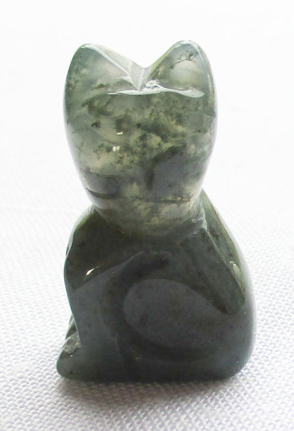 Moss Agate Cat (Small) | Crystal Carvings | Carved Crystal Animals