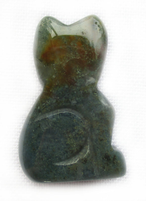 Moss Agate Cat (Small) | Crystal Carvings | Carved Crystal Animals