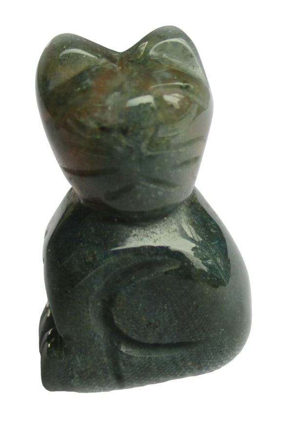 Moss Agate Cat (Small) | Crystal Carvings | Carved Crystal Animals