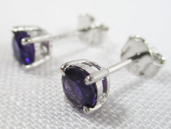 Faceted Amethyst Round Stud Earrings Small | Crystal Jewellery | Gemstone Earrings