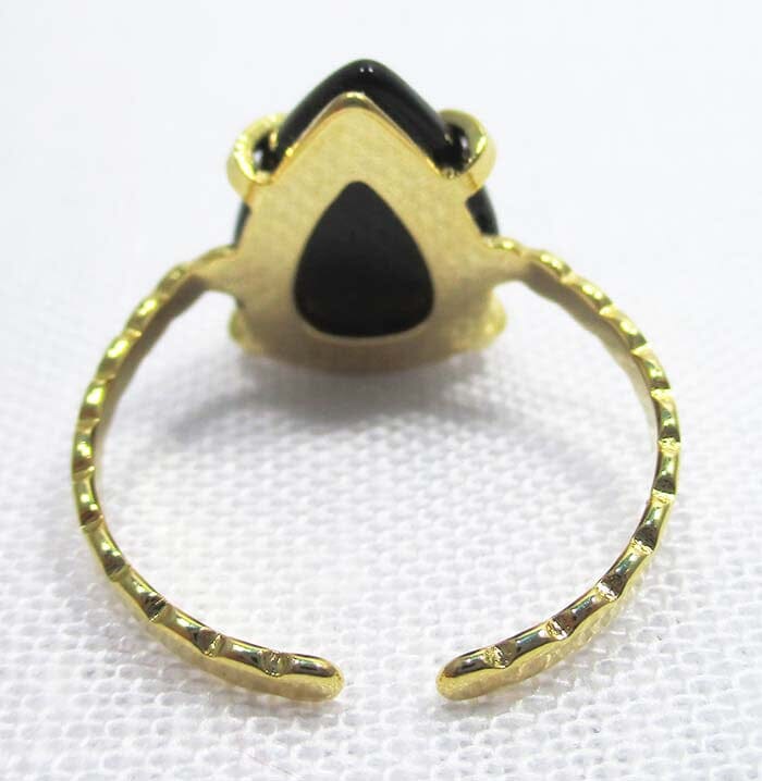 Adjustable Black Onyx Gold Plated Ring Crystal Jewellery > Gemstone Rings
