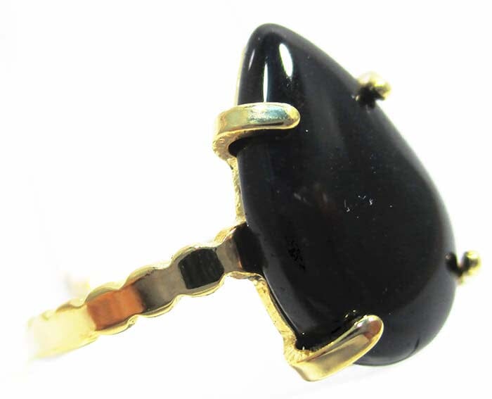 Adjustable Black Onyx Gold Plated Ring Crystal Jewellery > Gemstone Rings