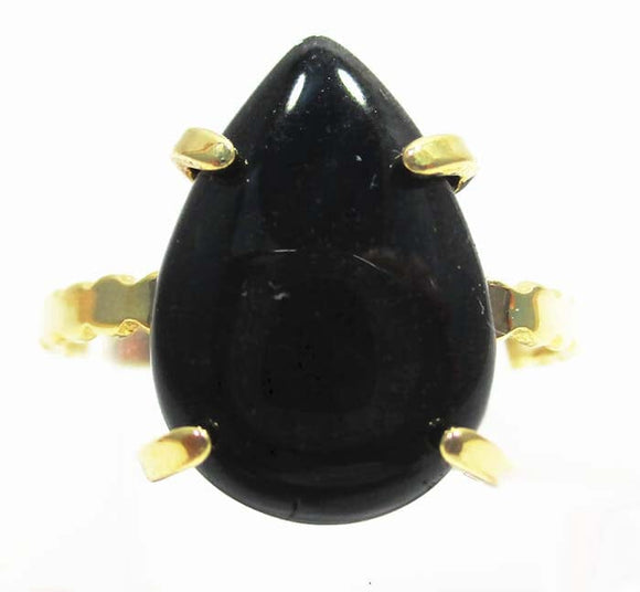 Adjustable Black Onyx Healing Crystal Gold Plated Ring | Crystal Jewellery | Gemstone Rings
